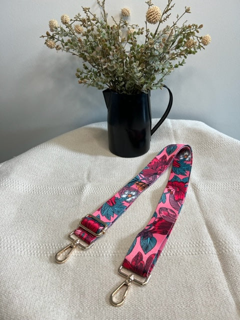 Luxury Adjustable Guitar Messenger Strap (Pink Floral)