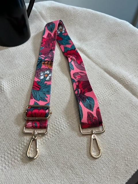 Luxury Adjustable Guitar Messenger Strap (Pink Floral)