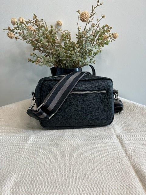 Luxury Classic Purse Wide Fabric Strap Crossbody (Black)
