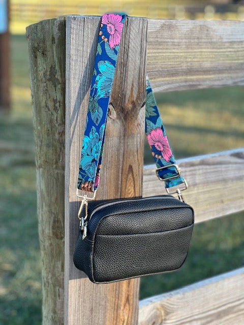 Luxury Adjustable Guitar Messenger Strap (Blue Floral)
