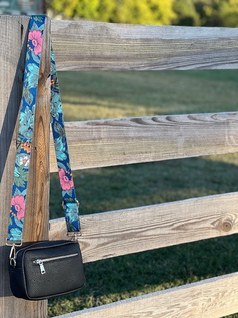 Luxury Adjustable Guitar Messenger Strap (Blue Floral)