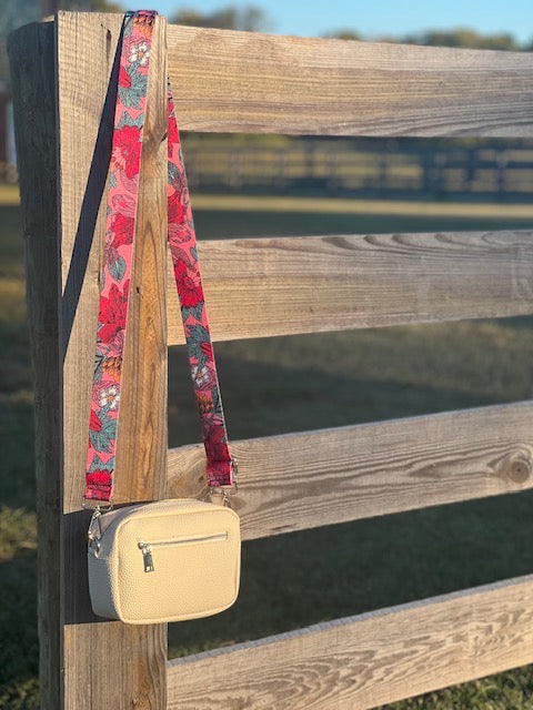 Luxury Adjustable Guitar Messenger Strap (Pink Floral)