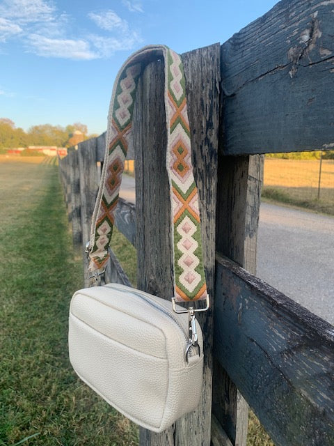 Luxury Classic Purse Wide Fabric Strap Crossbody (Cream)