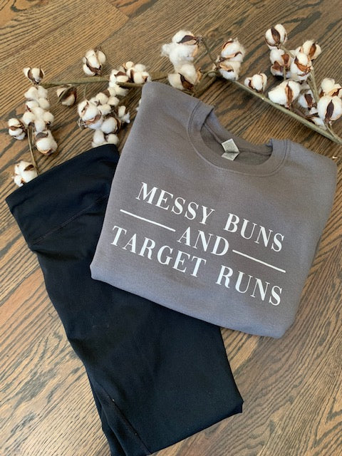 MESSY BUNS AND TARGET RUNS GRAPHIC SWEATSHIRT