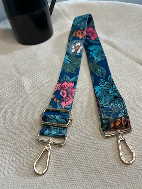 Luxury Adjustable Guitar Messenger Strap (Blue Floral)